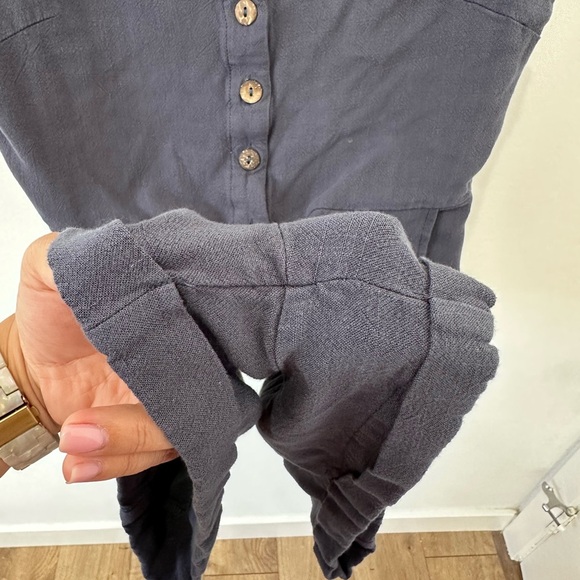 Vici Navy Linen Blend Sleeveless Button-Up Romper - M - Picture 3 of 9